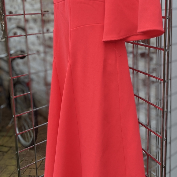 Designer Chaus Coral Red Dress Flutter sleeve shirt A line Size small - Picture 5 of 15